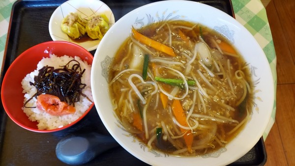 「ランチセット もやしそば・ミニ明太丼・焼売」@麺 三福の写真