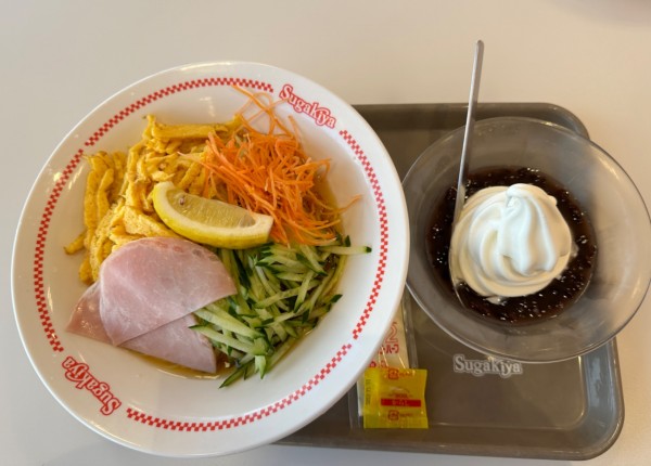 「冷やしラーメン580円＋クリームぜんざい280円」@スガキヤ イオンタウン本巣店の写真