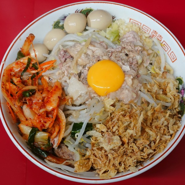 「らーめん ぶた２枚 850円 + 汁なし 100円 + α」@ラーメン二郎 湘南藤沢店の写真