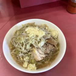 小ラーメン野菜少なめ、にんにく多め