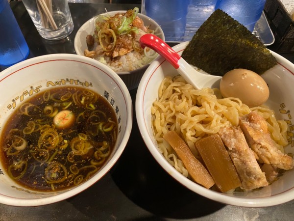 「味玉つけそばボストンクラブ+本日の唐揚げ丼 1100+350」@ジンジャーヘッドバッドの写真