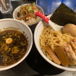 味玉つけそばボストンクラブ+本日の唐揚げ丼 1100+350