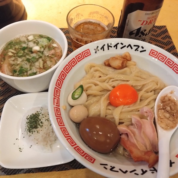「ヘブン盛艶つけ麺1400円ライスボール50円瓶ビール400円」@メイドインヘブンの写真
