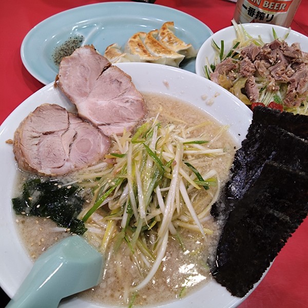 「かいざんラーメン＋ネギ丼セット1200円、餃子300円他」@かいざん 西船橋店の写真