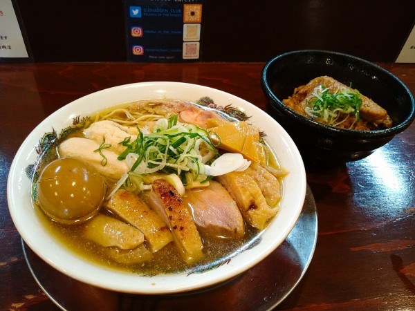 「肉の日限定/軍鶏×鴨肉の煮干し中華そば+軍鶏おこわ　他」@らーめん 五ノ神精肉店 煮干し編の写真