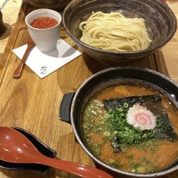 明太煮込みつけ麺、白米、プリン