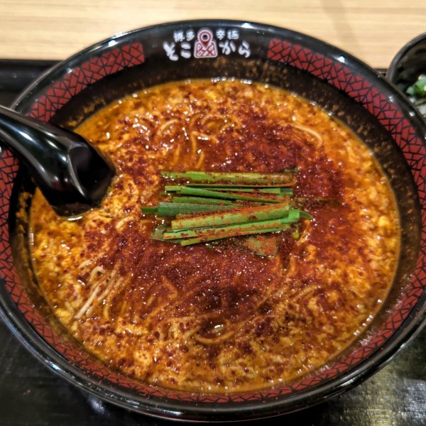 「博多辛麺中辛特選面(900円)＋追い飯セット(200円)」@博多辛麺 そこからの写真