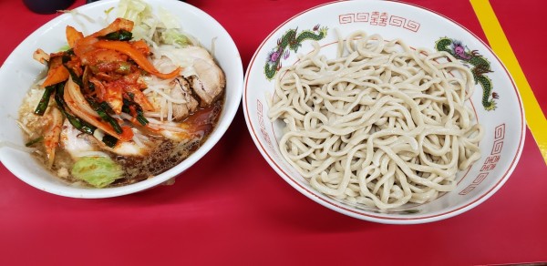 「小つけ、豚、スーパーキムチ、やさい、ニンニク半分」@ラーメン二郎 湘南藤沢店の写真