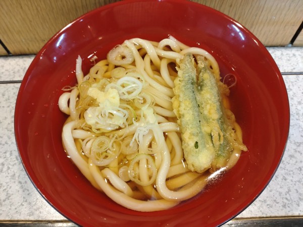 「かけうどん（冷）＋オクラ天（６０円）＝４００円」@デイリーチコの写真