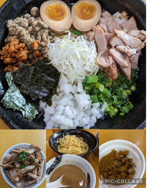 「【限定】煮干しまぜそば(味玉入り)＋チャーシュー丼」@麺屋 扇 SENの写真