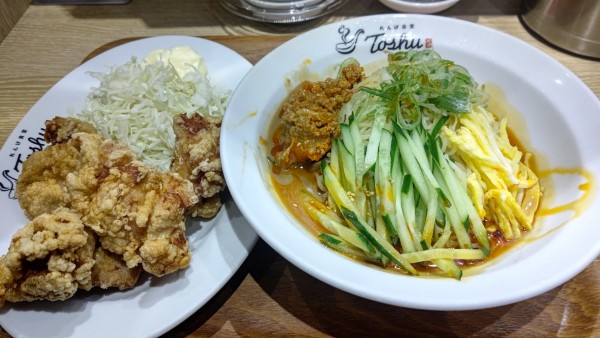 「冷やし中華坦々+唐揚げ」@れんげ食堂 Toshu 瀬谷店の写真