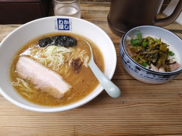 「醤油ラーメン チャーシュー高菜丼」@こく味ラーメン かしわ屋の写真