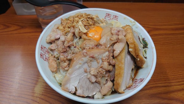 「汁無しラーメン/豚1枚追加/ニンニク/アブラ」@ラーメン二郎 亀戸店の写真