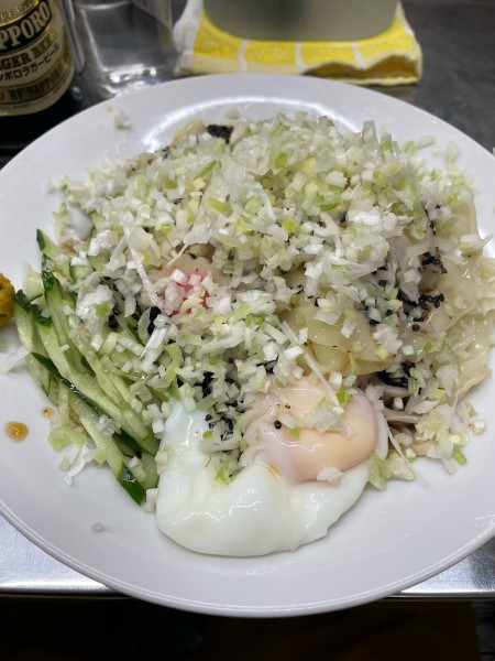 「冷やし中華 ワンタン 半熟卵 コマネギ」@中華そば みたかの写真