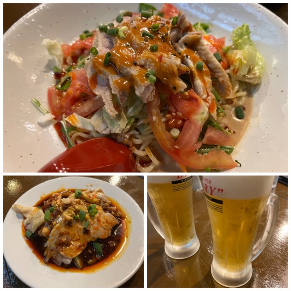 「冷やし担々麺 900円 一品料理ビールセット590円」@餃子市 新所沢店の写真