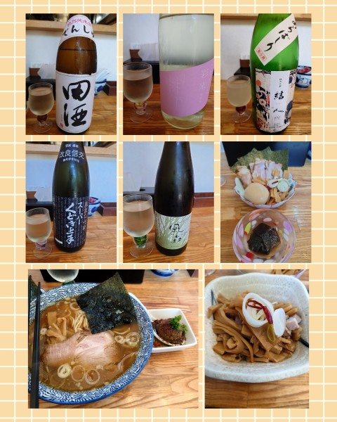 「特製中華そば+カレー玉+ おつまみメンマ+日本酒×5」@中華そば専門 とんちぼの写真