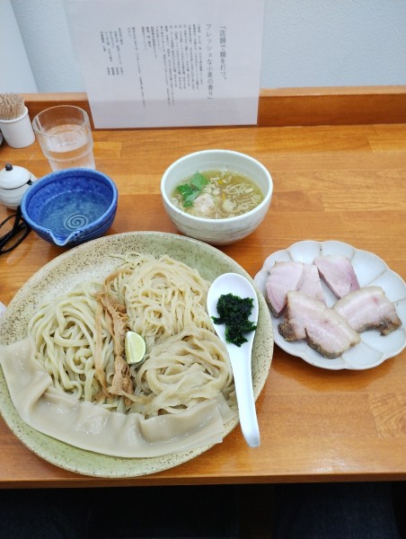 「つけ麺（塩）大盛+お肉プレート 1500円」@和渦製麺の写真