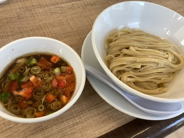 「黒酢とたまり醤油のつけめん（青唐辛子ver）1150円」@麺庵ちとせの写真