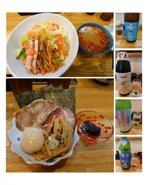 「冷やし辛つけそば＋特製＋日本酒×4他」@中華そば専門 とんちぼの写真