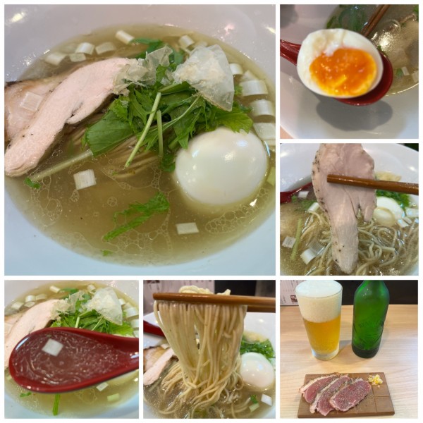 「味玉塩らぁ麺1100円ビンビール500円鴨生ハム500円」@そば～じゅの写真