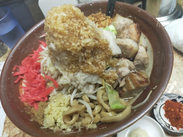 「おろポン汁無・大2・追いおろ2・紅生姜（脂・生姜・火＋マヨ別」@自家製麺 まさき（非乳化） 2号店の写真