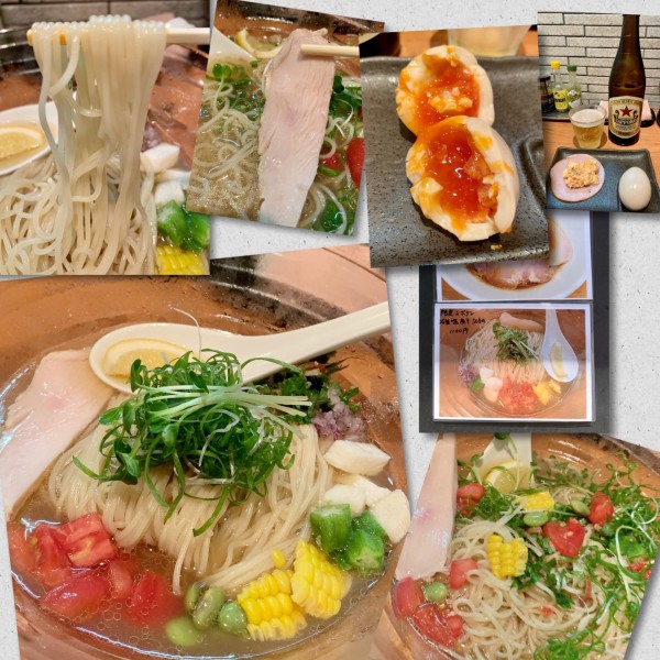 「【限定】冷製塩煮干しsoba 1100円＋赤星🍺＋味玉」@麺処 源玄の写真