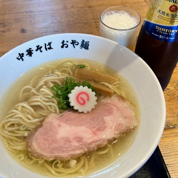 「鶏出汁中華そば・塩＋瓶ビール（小瓶）」@中華そば おや麺の写真