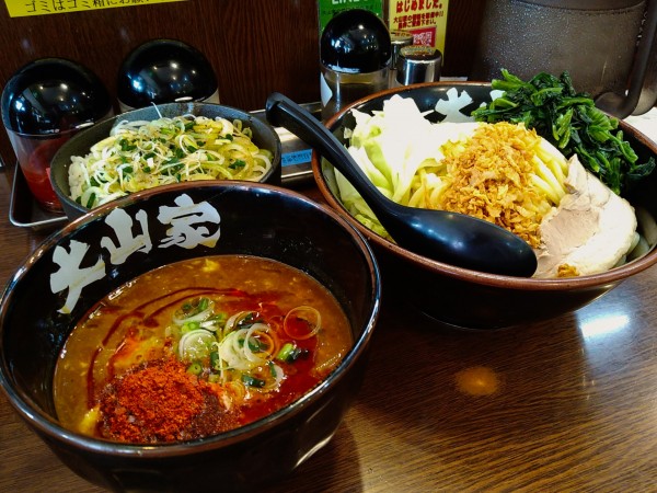 「限定/華麗とき卵つけ麺+大盛り+ほうれん草+ネギめし」@ラーメン 大山家 昭島店の写真