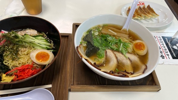 「冷やし中華、チャーシュー麺しょう油、餃子」@ラーメンガキ大将 谷田部店の写真