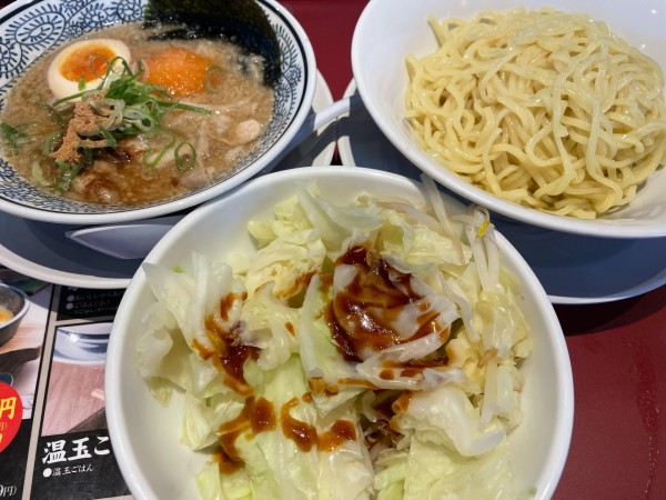 「肉そばつけ麺1023円+茹で野菜154円」@丸源ラーメン 南福島店の写真