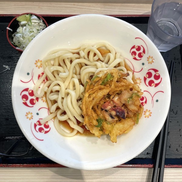 「真蛸と万願寺とうがらしの冷しかき揚げうどん」@いろり庵きらくそば 水道橋店の写真