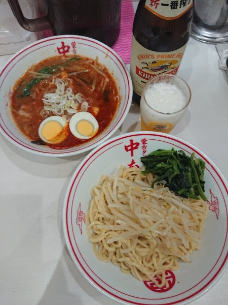 「瓶ビール＋冷し五目蒙古タンメン＋ほうれん草」@蒙古タンメン 中本 渋谷店の写真