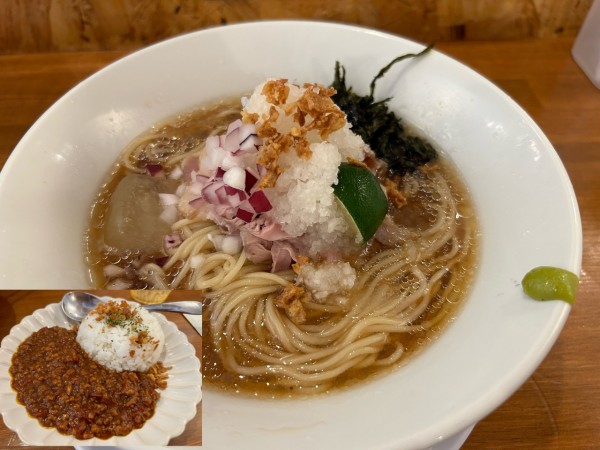 「【限定】冷やし鶏そば880円、キーマカレー380円」@らーめん コットンポットの写真