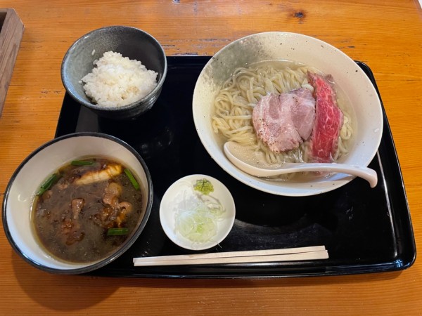 「鴨汁中華昆布水つけ麺＋サービス小ライス」@そば善の写真