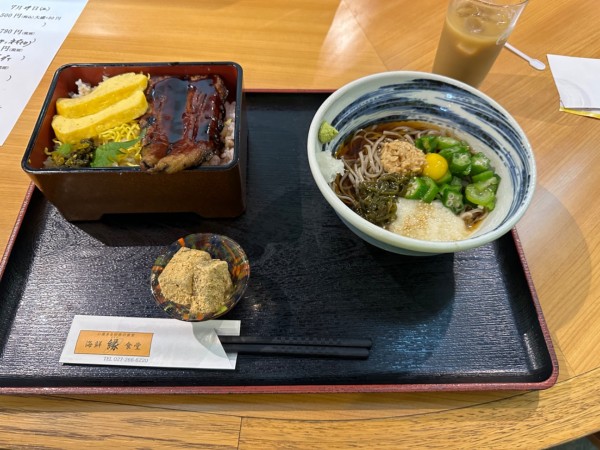 「川セット（うな玉重＋冷やしネバネバ食材そば）2,400円」@海鮮 縁食堂の写真