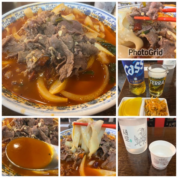 「牛肉辣汤面 w10500 ビール w6000」@恭喜面館 本店の写真