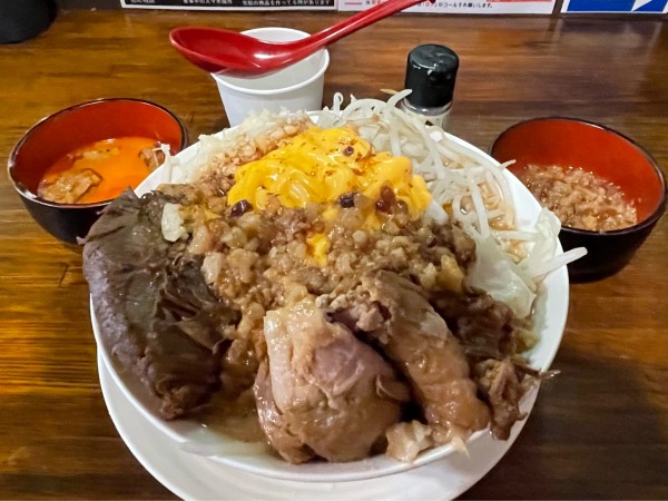 「ラーメン➕スライスチーズ➕アブラヒモビッチ➕アブタマ」@道の途中の写真