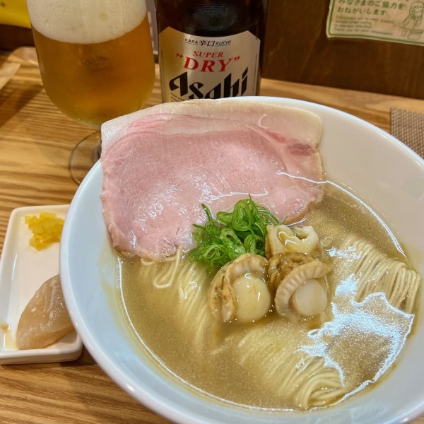 「帆立の塩そば＋瓶ビール」@麺屋33の写真