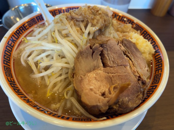 「ラーメン豚一枚(900円)全マシ」@顎で喰らえ ラウンドワン草加店の写真