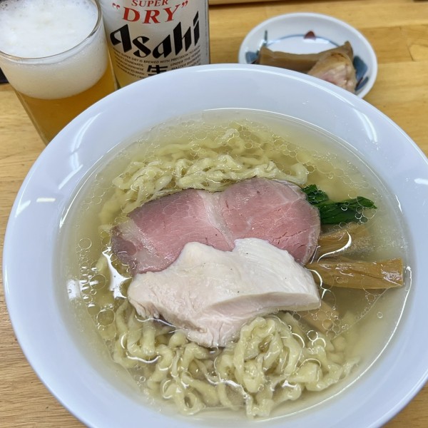 「浅利中華蕎麦【塩】＋アサヒ瓶ビール」@麺道 六善 お花茶屋店の写真