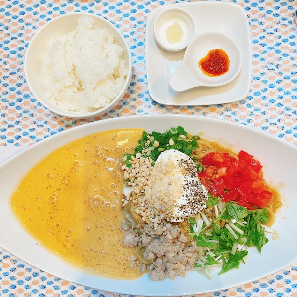 「オマール海老と豆乳の汁なし担々麺＋ライス（ランチサービス）」@麺屋はやぶさ 下北沢店の写真