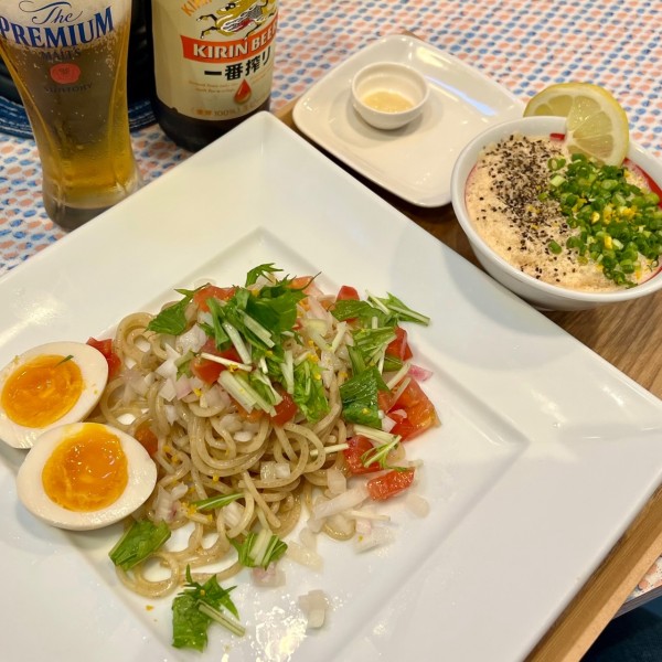 「冷製オマールつけ麺＋サービス味玉＋キリンビール」@麺屋はやぶさ 下北沢店の写真