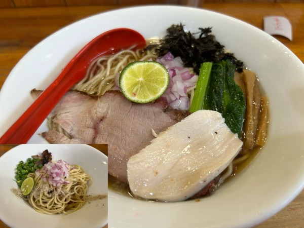 「【限定】アゴとアジの冷製中華蕎麦1000円、アゴ和え玉350円」@麺屋 むじゃきの写真