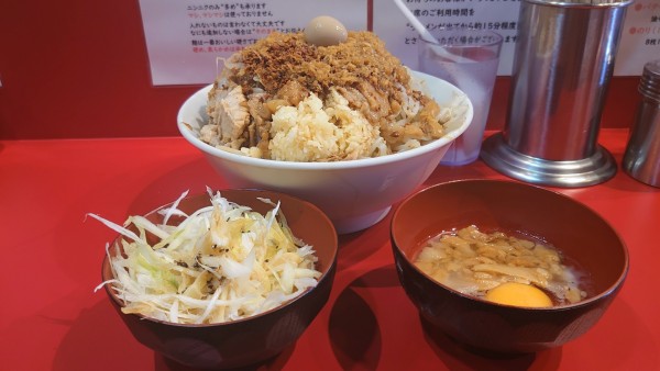 「冷やし中華並/ネギ/脂生卵/ニンニク/脂/FG/マヨ」@麺屋HEROの写真