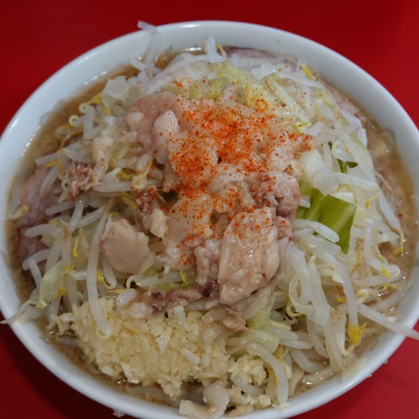 「小ラーメン 豚2枚 800円（野菜・蒜・脂）」@ラーメン二郎 生田駅前店の写真