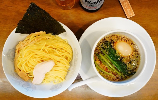 「しょうゆつけめん＋味玉＋瓶ビール」@らーめん曳舟の写真