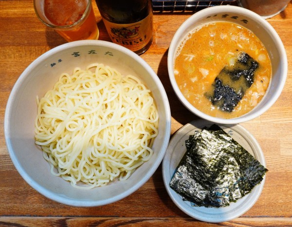 「味玉つけ麺＋のり＋エビスビール小瓶」@麺屋吉左右の写真
