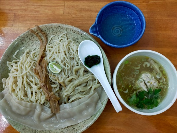 「4種合盛り鰹昆布水つけ麺(塩)1050円+大盛100円」@和渦製麺の写真