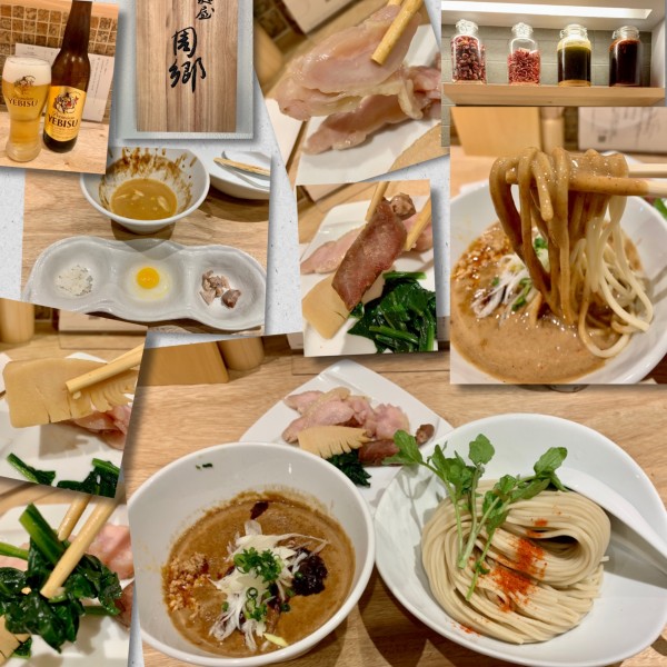 「赤つけめん（痺れ多め/辛さ多め）＋ビール」@麺屋 周郷 神田店の写真