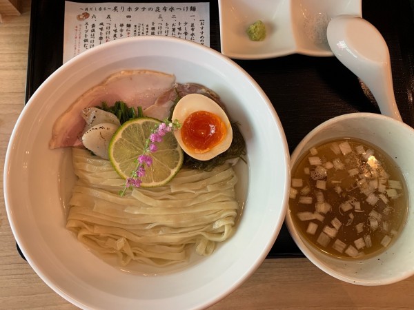 「炙りホタテの昆布水つけそば」@中華そば 麦の星の写真